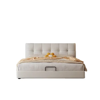 Комплекты мебели Кровать King Size Кожаная Современная спальня Роскошный Квадратный Каркас кровати