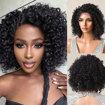 Короткий Кудрявый Черно-фиолетовый кружевной парик HAIRCUBE для чернокожих женщин из синтетических волос в стиле афро, повседневный косплей, Термостойкий кружевной парик