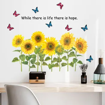 Креативная цветочная наклейка на стену, подсолнух, бабочка, наклейки на стену для гостиной, фоновое украшение стены, настенные наклейки