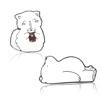 Креативный Белый кот Медведь, моделирующий Булавку с эмалью, Значки на лацкане, Брошь, Забавные модные украшения