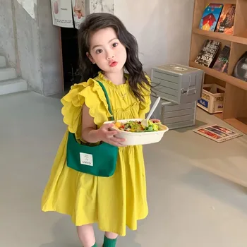 Кружевное платье с корейской вышивкой для девочек, модное платье принцессы в детском стиле, модное платье на бретелях для маленьких девочек