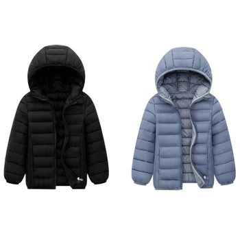 Легкая пуховая хлопковая куртка для мальчиков, зимне-осеннее пальто для девочек, теплая верхняя одежда с капюшоном, спортивная повседневная одежда для подростков 3-14 лет