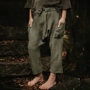 Летние Тонкие Двухслойные детские брюки из хлопчатобумажной пряжи с репеллентом от комаров, модные повседневные брюки Harun со свободной талией.