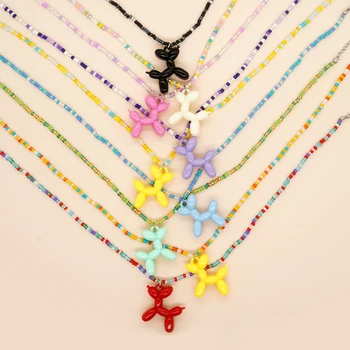 Маленькие ожерелья с подвесками в виде щенка цвета радуги, Цепочка из бисера Miyuki, Летняя мода, Красочный кулон, Ювелирный подарок для девочек, Праздничная одежда