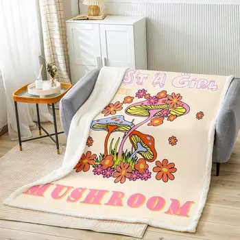 Милое шерп-одеяло с грибами, флисовое одеяло с мультяшными грибами, Просто девочка, которая любит грибы, плюшевое одеяло для
