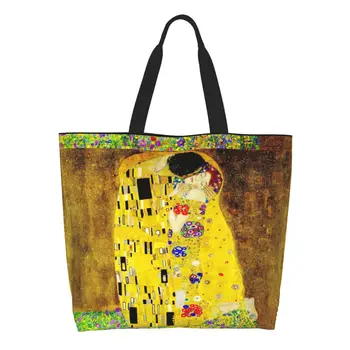Многоразовая Хозяйственная сумка The Kiss By Gustav Klimt, холщовая сумка-тоут, моющиеся сумки для покупок с росписью Liebespaar,