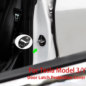 Модель 3/Y Защитная Крышка Дверной Защелки для Tesla Из Нержавеющей Стали И Углеродного Волокна Металлическая Наклейка Для Предотвращения Попадания Пыли и Ржавчины
