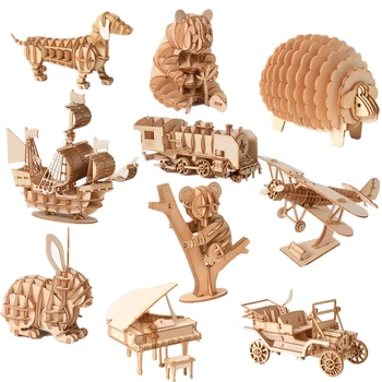 Модель поезда 3D Деревянная игрушка-головоломка в сборе, наборы для сборки моделей животных для детей, взрослых, подростков, подарок на День рождения, деревянные строительные игрушки