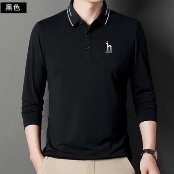 Модная мужская рубашка поло в полоску с длинным рукавом на осень и весну HAZZYS Мужская рубашка поло в корейском стиле для мужской одежды 2023 Футболка