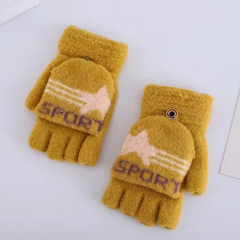 Модные зимние перчатки для детей, сохраняющие тепло зимой, милые вязаные варежки-трансформеры с откидным верхом, перчатки без пальцев варежки детские