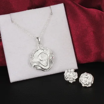 Модный комплект ювелирных изделий из стерлингового серебра 925 пробы, серьги-гвоздики, ожерелья для женщин, изящная подвеска в виде розы, свадебные и Рождественские подарки