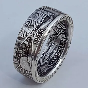 Мужские кольца за полдоллара 1945 года, памятный подарок для парня, винтажное вечернее мужское кольцо ручной работы, ювелирные изделия e18