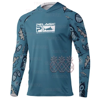 Мужские рубашки с капюшоном для рыбалки Pelagic с длинным рукавом UPF 50 +, высококачественная одежда, быстросохнущие дышащие топы с капюшоном для рыбалки