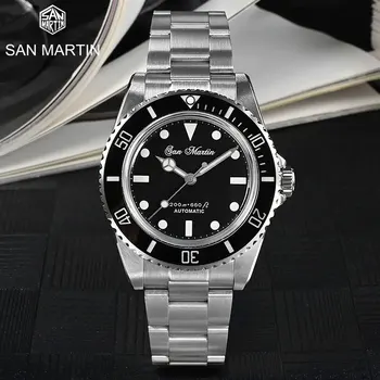 Мужские часы San Martin 39 мм для дайверов Винтажные Классические Роскошные Автоматические Механические часы с автоподзаводом Сапфировое зеркало 20 бар Светящийся