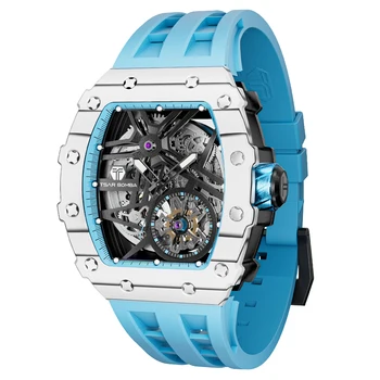 Мужские часы марки TSAR BOMBA, роскошные часы с каучуковым ремешком, мужские водонепроницаемые спортивные механические часы.