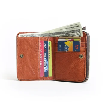 Мужской кошелек из натуральной воловьей кожи, винтажный Короткий Двойной кошелек-клатч, держатель для карт с застежкой-молнией, карман для монет, сумка для денег
