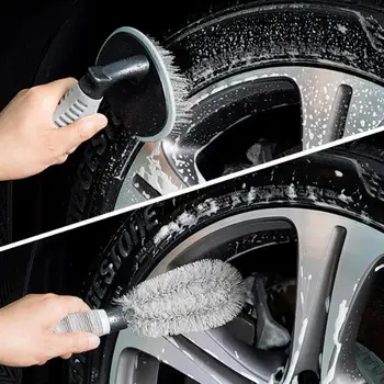 Набор щеток для колесных дисков для автомойки, Нескользящая мягкая ручка, легко моется, 2 штуки Многофункциональных инструментов для чистки шин и колес