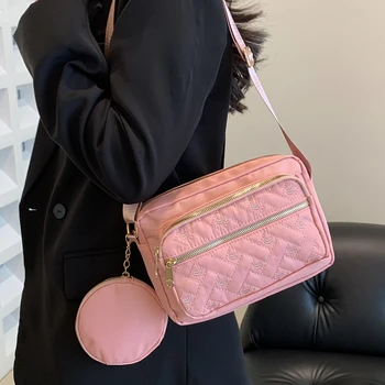 Новая женская сумка через плечо, нейлоновая сумка-мессенджер с вышивкой, многослойная простая сумка для мамы среднего возраста