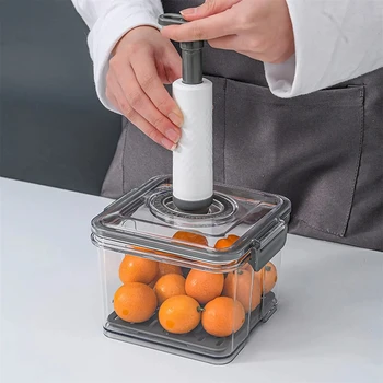 Новый Вакуумный контейнер для хранения продуктов, Прозрачный Органайзер для холодильника со сливной сеткой, Диспенсер для продуктов большой емкости
