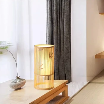 Новый китайский стиль Бамбуковое Плетение Настольная лампа Креативное украшение спальни из ротанга ручной работы Прикроватная тумбочка E27 Настольная лампа
