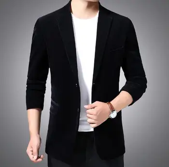Новый мужской костюм Теплый однотонный повседневный костюм из смеси хлопка с длинным рукавом, пиджак на одной пуговице, пальто ABB378
