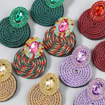 Объемные серьги с геометрическим узором овальной формы, украшенные кристаллами, плетеные круглые эффектные серьги для женщин