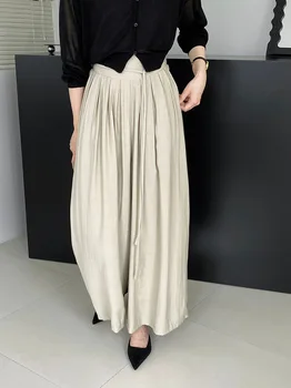 Однотонные брюки-юбка женские длинные летние тонкие длинные брюки с высокой талией