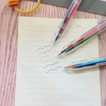 Оптовая продажа 6-цветная шариковая ручка прозрачная 6-цветная многоцветная шариковая ручка в 1 нажатие Студенческие канцелярские принадлежности