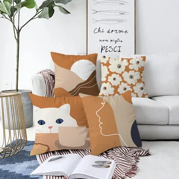 Оранжевая геометрическая наволочка, абстрактная подушка с котом, украшение для дома, Наволочка