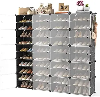 Органайзер для обуви с дверцей, шкаф для хранения обуви на 96 пар, простая сборка, пластиковый Регулируемый органайзер для хранения обуви, штабелируемый Комплект