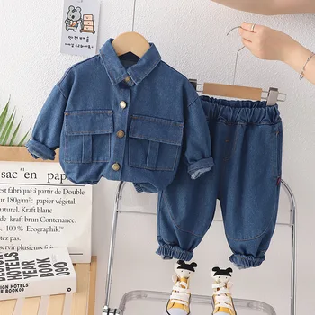 Осенний комплект детской одежды для маленьких мальчиков, джинсовая одежда с длинными рукавами для девочек, комплект верхней и нижней одежды для малышей, детские наряды на день рождения от 1 до 5 лет