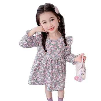 Платья для девочек с цветочным рисунком, праздничное платье для девочек, весенне-осеннее детское платье, повседневная одежда для девочек
