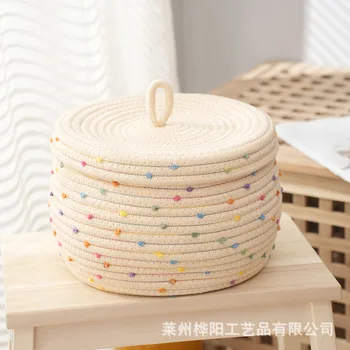 Плетеная корзина для хранения В разноцветных пятнах Кухонная Коробка для хранения бытовой Хлопчатобумажной веревки Корзина для хранения мелочей на рабочем столе