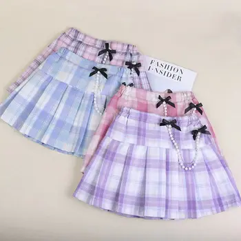 Подростковые плиссированные юбки 3-10 лет, лето 2023, клетчатая юбка для девочек, юбки с высокой талией, детская милая униформа, детская танцевальная юбка