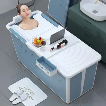 Простая пластиковая складная переносная ванна для взрослых для домашней ванной комнаты, ванна с крышкой, Утолщенный дизайн, Ванны для всего тела