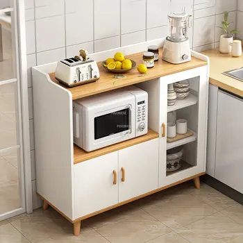 Простые деревянные кухонные шкафы Скандинавская кухонная мебель Современная гостиная Многослойный буфет Бытовой настенный шкаф для хранения