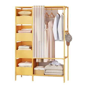 Простые шкафы-купе Многослойная одежда для одно- и двухместного хранения Мебель для спальни Аренда дома утолщение стальных труб Бытовая техника