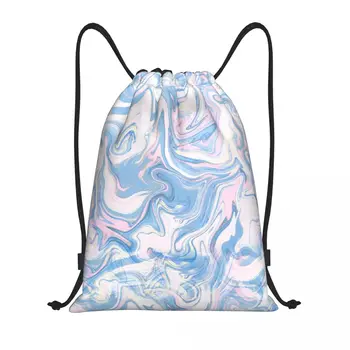 Пудрово-синие сумки с жидкой текстурой на шнурках Розовые, синие, жидкие, абстрактные, текстурированные, круглые разные баскетбольные сумки