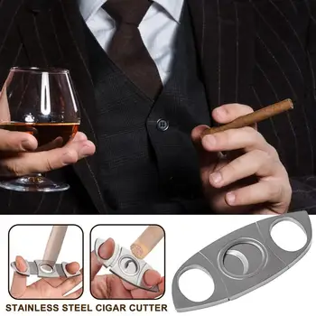Резак для сигар из нержавеющей стали с гильотиновыми ножницами, дизайн в форме листа, двойной перфоратор для сигар для мужчин, аксессуары для курения