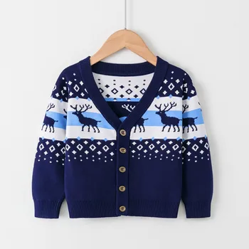 Рождественский Детский свитер, осенне-зимняя одежда с принтом Лося, вязаный свитер для маленьких девочек и мальчиков, Детский праздничный пуловер 2-7 лет