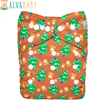 Рождественский модный детский тканевый подгузник Alvababy, детские тканевые подгузники многоразового использования, моющиеся для унисекс со вставкой из 1 шт.