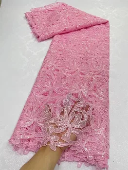 Розовая Африканская гипюровая кружевная ткань с пайетками 2023 г. Высококачественная Нигерийская кружевная ткань для свадебного платья Birdal