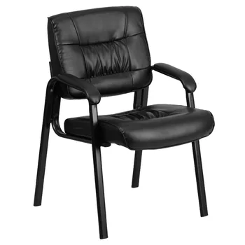 Роскошная мебель Черное кресло для приема гостей из кожзаменителя с черным металлическим каркасом