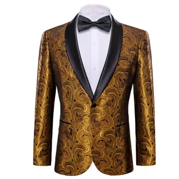 Роскошные костюмы для мужчин, Золотой блейзер с Пейсли, Комплект с галстуком-бабочкой, Повседневная деловая приталенная куртка, пальто, свадебное платье для жениха Barry.Wang