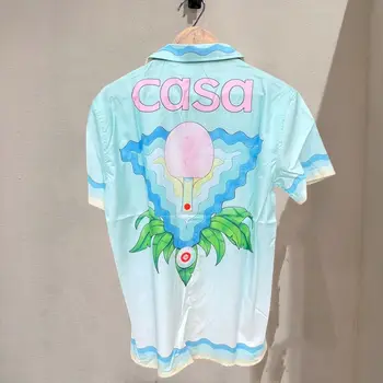 Рубашки Casablanca с постепенным волнообразным рисунком, ракетка для настольного тенниса, принт с короткими рукавами, Летняя Свободная Спортивная рубашка Casa Men Women