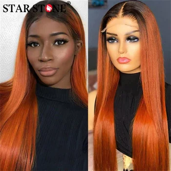 Рыжевато-оранжевый кружевной парик спереди, прямой парик из человеческих волос с костями для чернокожих женщин, цвет Омбре, короткий Боб, 1B Оранжевый Кружевной парик из человеческих волос