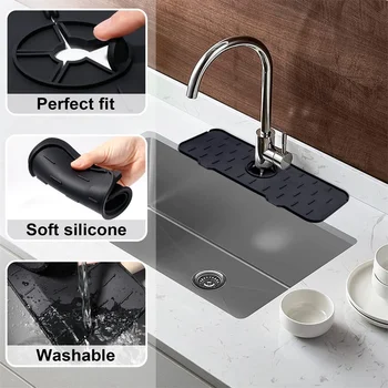 Силиконовый Брызговик для раковины, Коврик для отвода воды из крана, защита столешницы для кухни и ванной комнаты