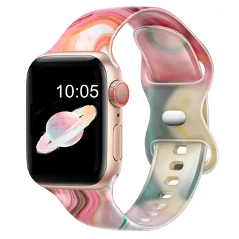 Силиконовый Ремешок с Принтом для Apple Watch Band 44мм 40мм 45мм 49мм 41мм 38мм Прозрачный браслет iWatch series 8 6 5 3 se 7 ultra