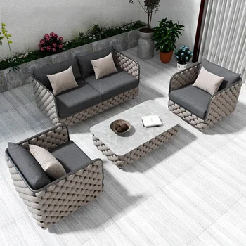 Скандинавский уличный диван мебель для балкона виллы во дворе, уличное водонепроницаемое и солнцезащитное кресло для отдыха из ротанга, журнальный столик combina
