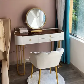 Современный стеклянный туалетный столик для простого туалетного столика со светлым зеркалом И табуреткой, мебель для спальни, Роскошные ящики для хранения, комоды